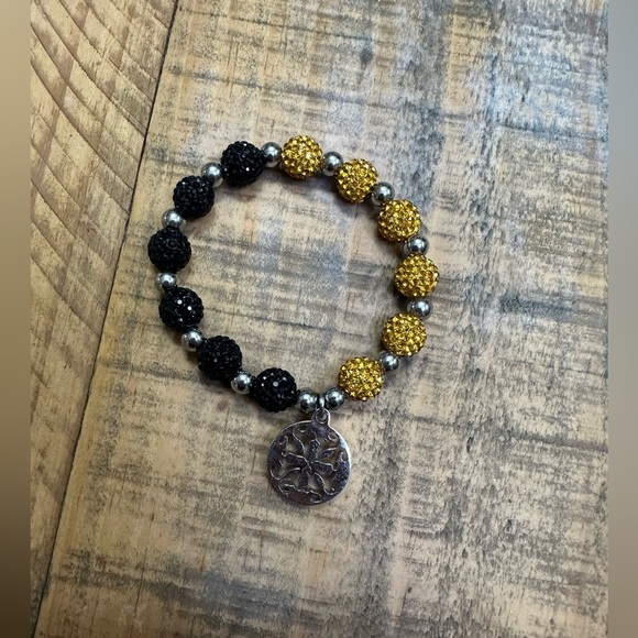Rustic Cuff Beaded Bracelet yellow and black - Picture 3 of 4